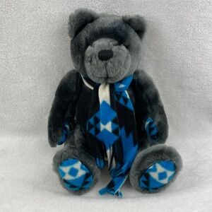 Velvets by Greek Gray Plush Teddy Wearing Scarf Stuffed Toy 11”